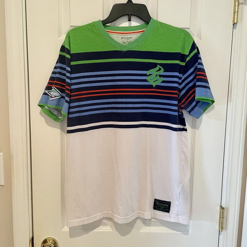 Rocawear Shirt Mens Small Green Size YXL 18/20 V-Neck Pullover Y2K 20"W 27"L